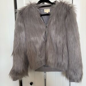 silence + noise Faux Fur Bomber Jacket in Gray